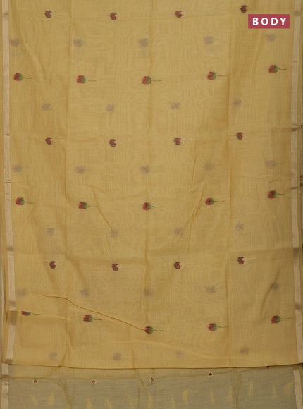 Munga cotton saree pale yellow with thread woven floral buttas and pichwai design weaving pallu