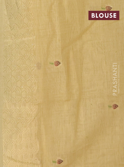 Munga cotton saree pale yellow with thread woven floral buttas and pichwai design weaving pallu