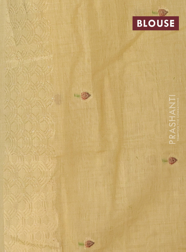 Munga cotton saree pale yellow with thread woven floral buttas and pichwai design weaving pallu