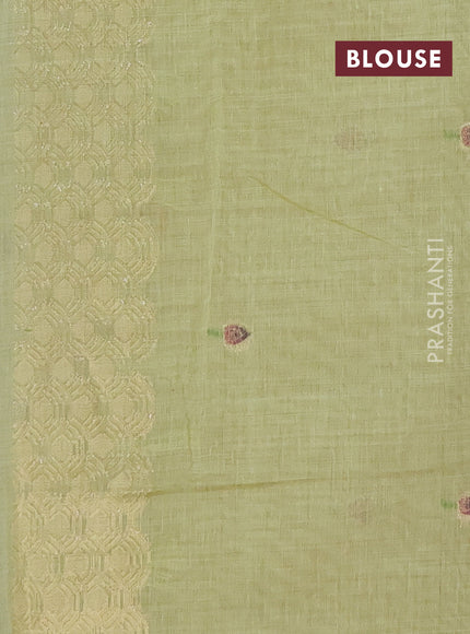 Munga cotton saree pista green with thread woven floral buttas and pichwai design weaving pallu