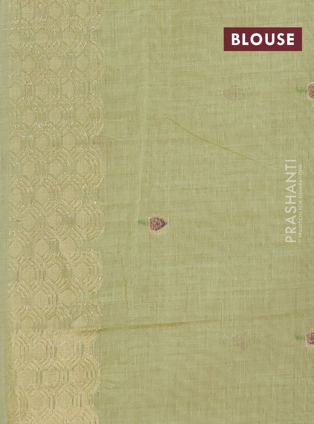 Munga cotton saree pista green with thread woven floral buttas and pichwai design weaving pallu