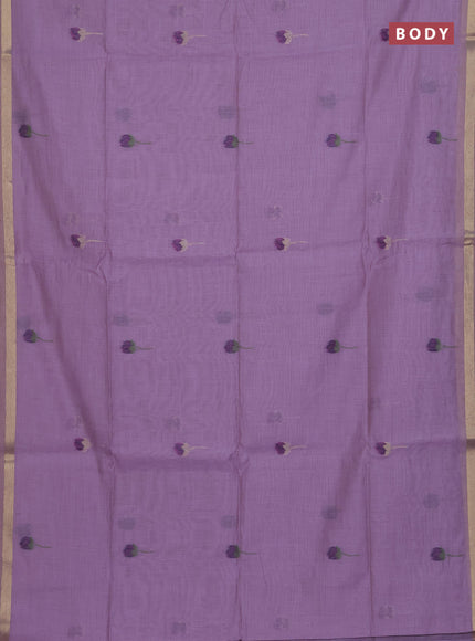 Munga cotton saree lavender with thread woven floral buttas and pichwai design weaving pallu