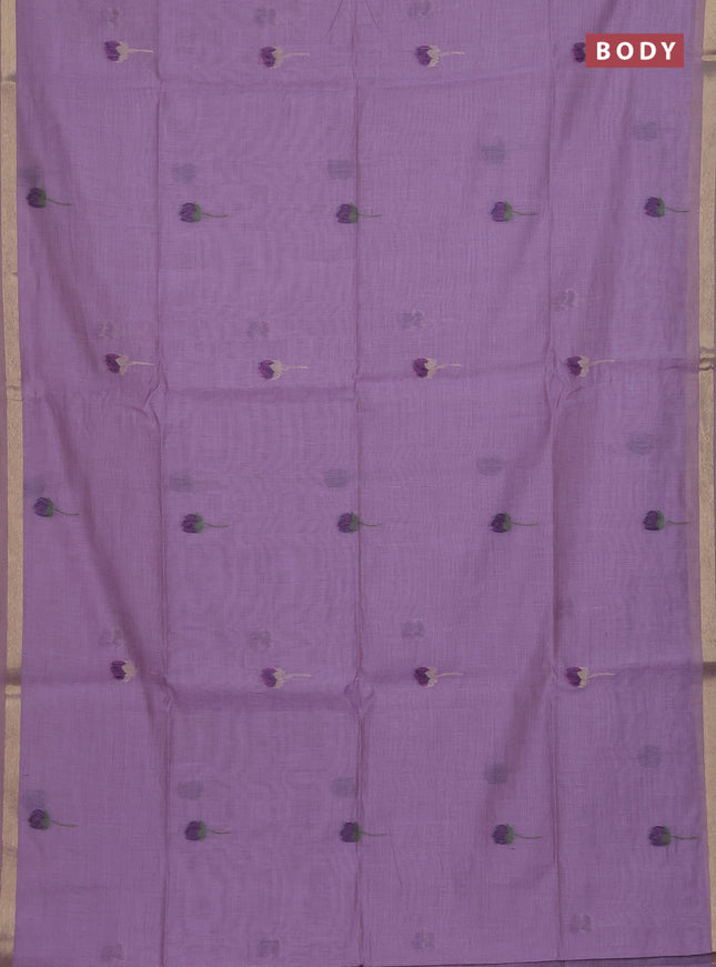Munga cotton saree lavender with thread woven floral buttas and pichwai design weaving pallu