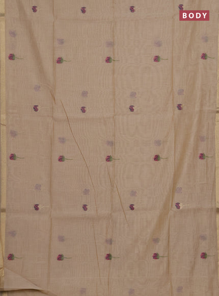 Munga cotton saree sandal with thread woven floral buttas and pichwai design weaving pallu