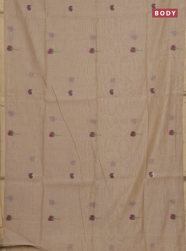 Munga cotton saree sandal with thread woven floral buttas and pichwai design weaving pallu