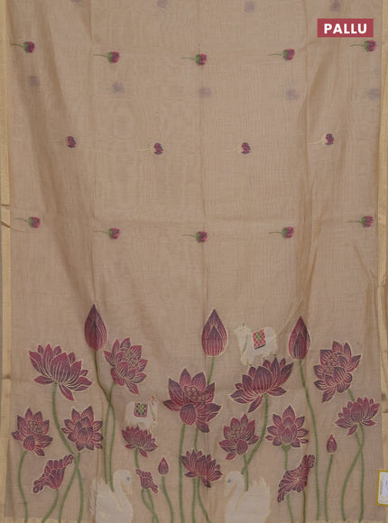 Munga cotton saree sandal with thread woven floral buttas and pichwai design weaving pallu