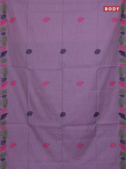 Munga cotton saree lavender with thread woven floral buttas in borderless style