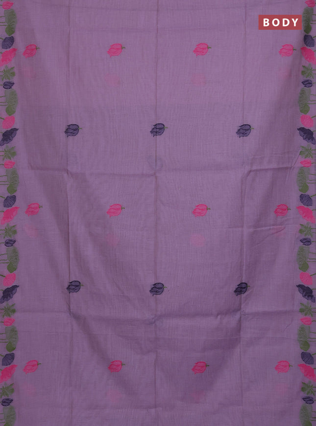 Munga cotton saree lavender with thread woven floral buttas in borderless style