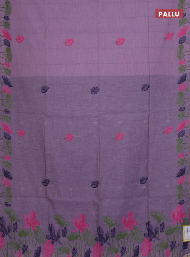 Munga cotton saree lavender with thread woven floral buttas in borderless style