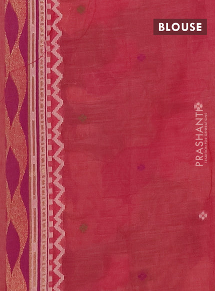 Munga cotton saree peach shade with thread woven floral buttas in borderless style