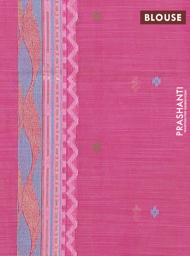 Munga cotton saree peach pink with thread woven floral buttas in borderless style