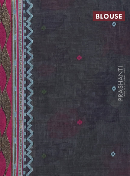 Munga cotton saree teal blue with thread woven floral buttas in borderless style