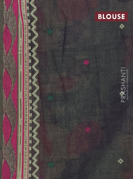 Munga cotton saree pista green with thread woven floral buttas in borderless style