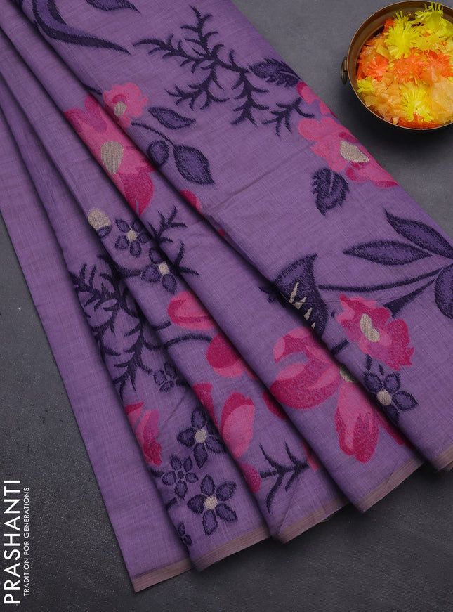 Munga cotton saree lavender and pink with allover thread weaves in borderless style
