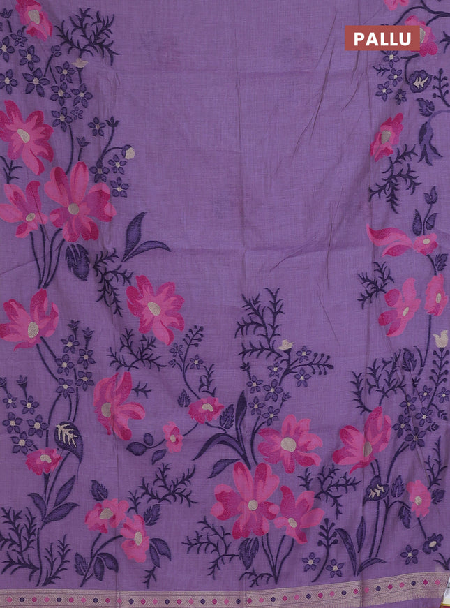Munga cotton saree lavender and pink with allover thread weaves in borderless style