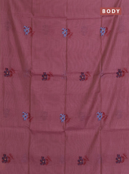 Munga cotton saree mauve pink and navy blue with allover thread weaves in borderless style