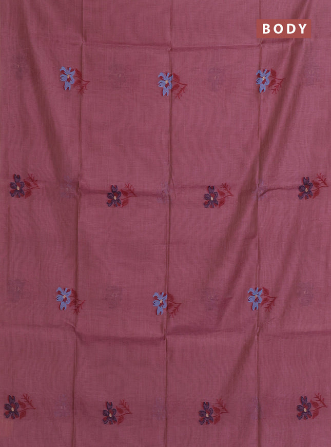 Munga cotton saree mauve pink and navy blue with allover thread weaves in borderless style