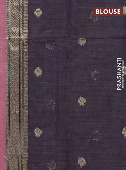Munga cotton saree mauve pink and navy blue with allover thread weaves in borderless style