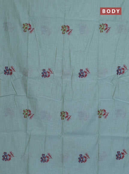 Munga cotton saree pastel green and navy blue with allover thread weaves in borderless style