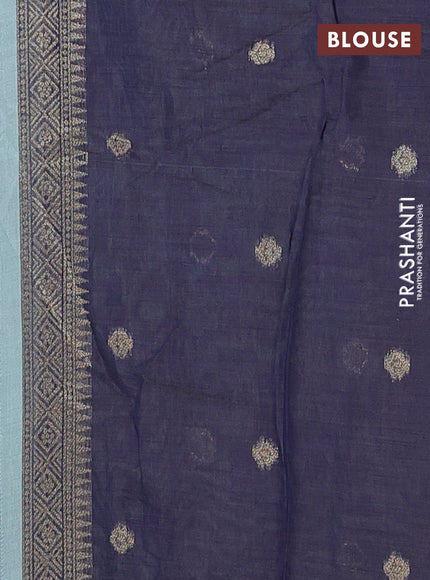 Munga cotton saree pastel green and navy blue with allover thread weaves in borderless style