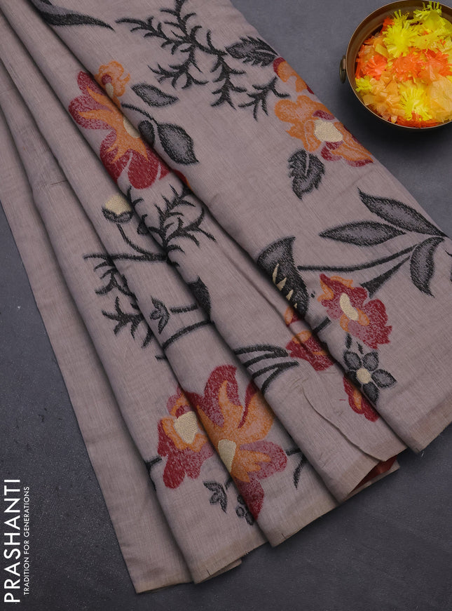 Munga cotton saree brown shade and maroon with allover thread weaves in borderless style