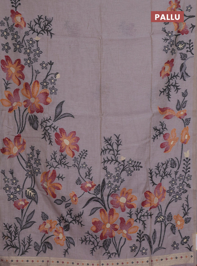 Munga cotton saree brown shade and maroon with allover thread weaves in borderless style