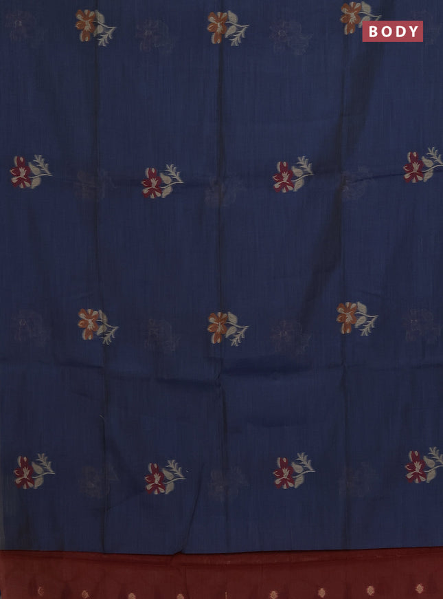 Munga cotton saree peacock blue and maroon with allover thread weaves in borderless style