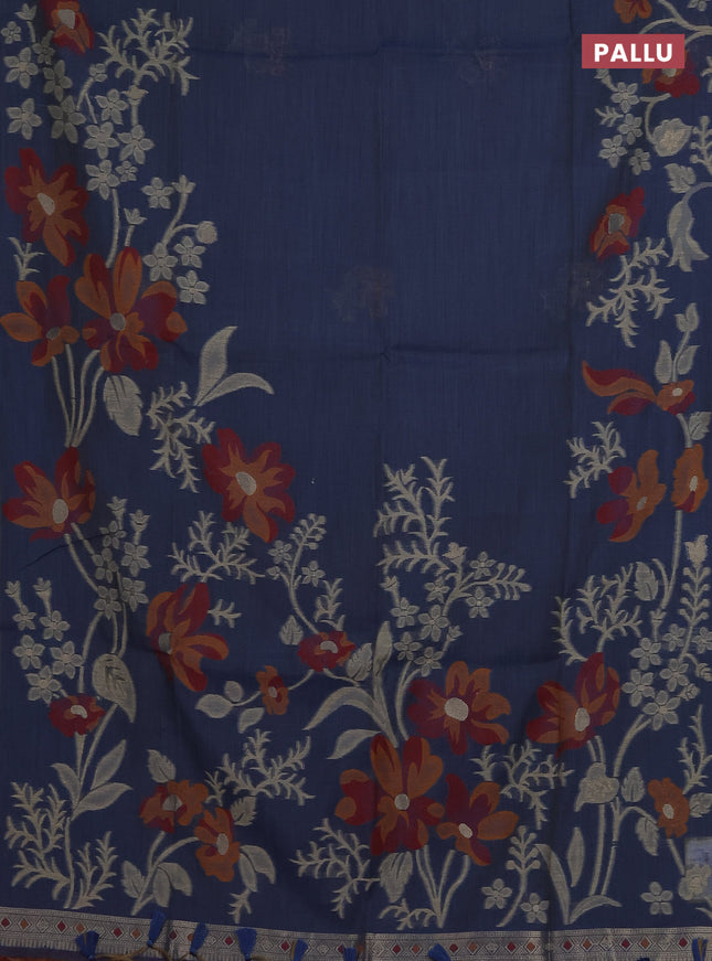 Munga cotton saree peacock blue and maroon with allover thread weaves in borderless style