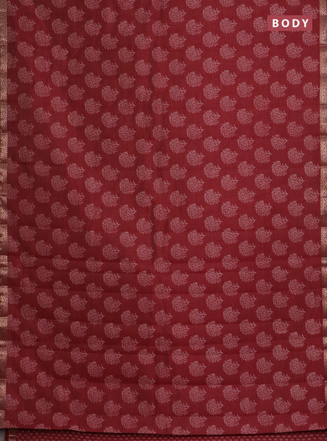 Semi raw silk saree maroon with floral butta prints and zari woven border