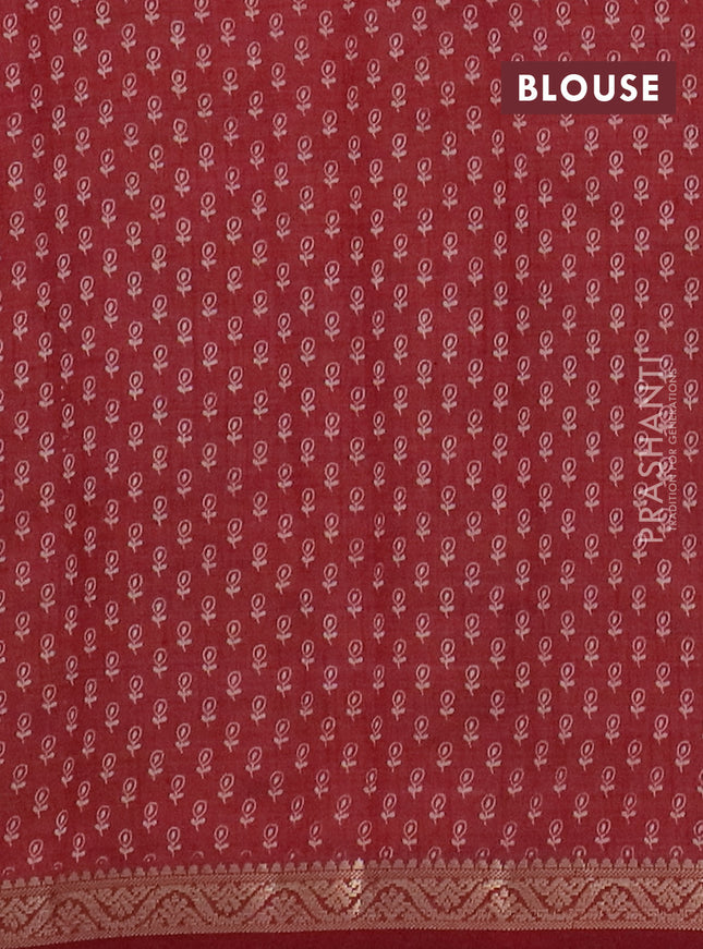 Semi raw silk saree maroon with floral butta prints and zari woven border