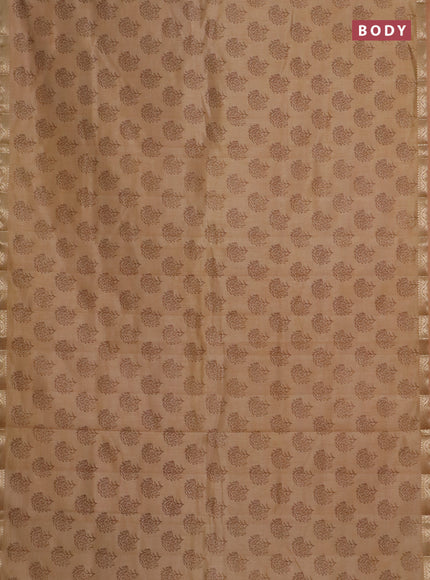 Semi raw silk saree sandal with floral butta prints and zari woven border