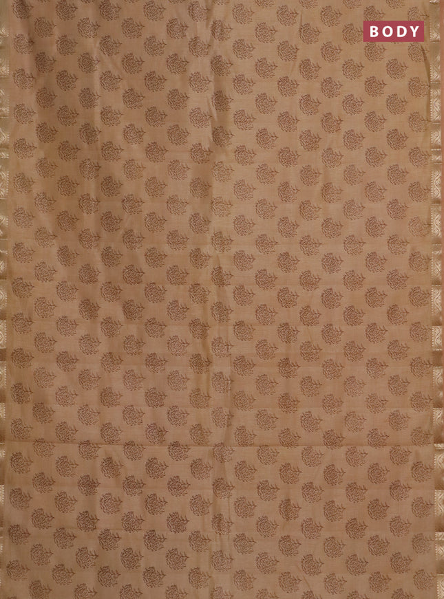 Semi raw silk saree sandal with floral butta prints and zari woven border