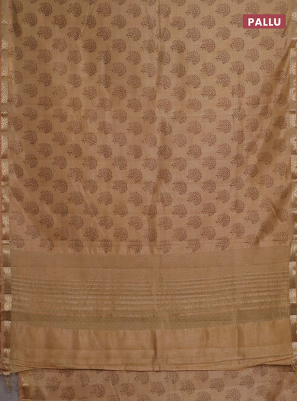 Semi raw silk saree sandal with floral butta prints and zari woven border