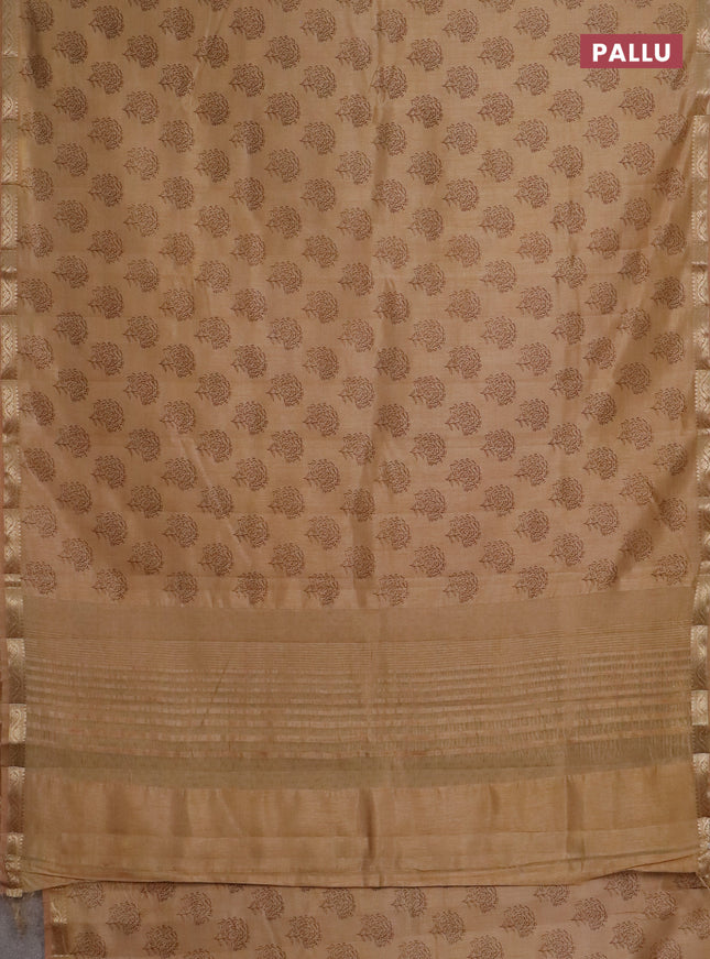 Semi raw silk saree sandal with floral butta prints and zari woven border