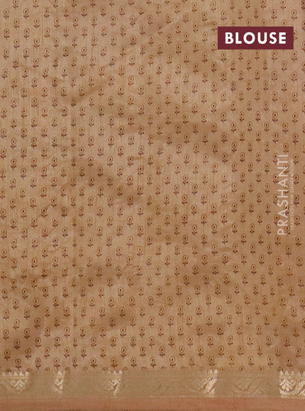 Semi raw silk saree sandal with floral butta prints and zari woven border