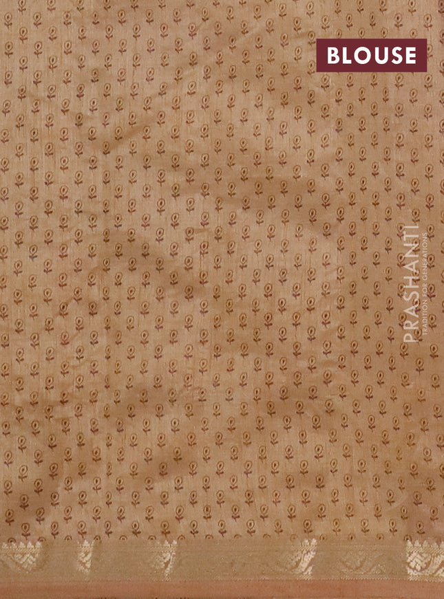 Semi raw silk saree sandal with floral butta prints and zari woven border