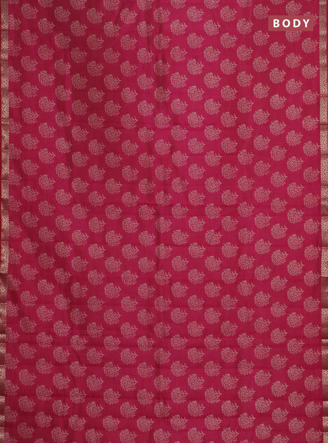 Semi raw silk saree pink with floral butta prints and zari woven border
