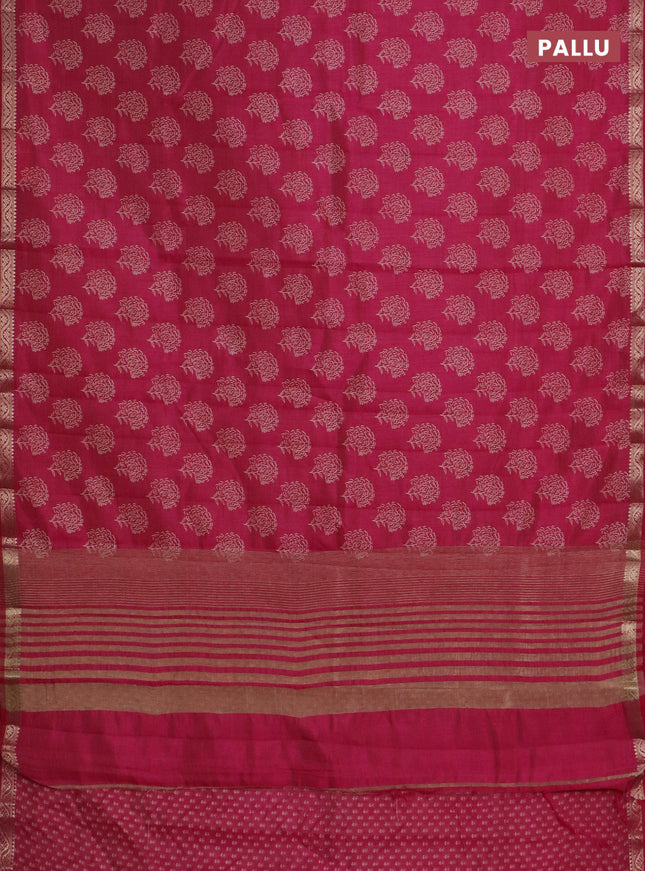 Semi raw silk saree pink with floral butta prints and zari woven border