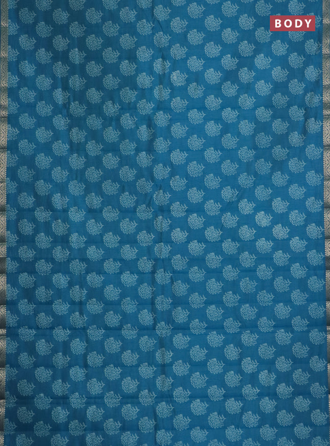 Semi raw silk saree cs blue with floral butta prints and zari woven border