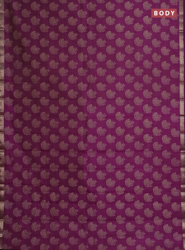 Semi raw silk saree purple with floral butta prints and zari woven border
