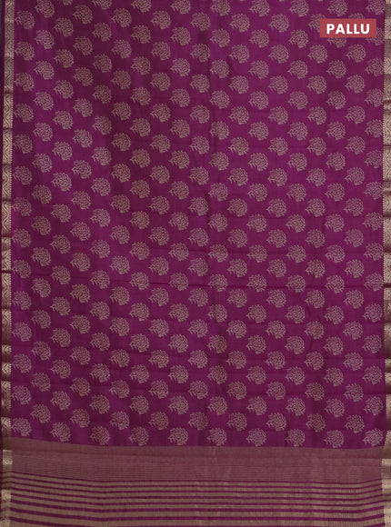 Semi raw silk saree purple with floral butta prints and zari woven border
