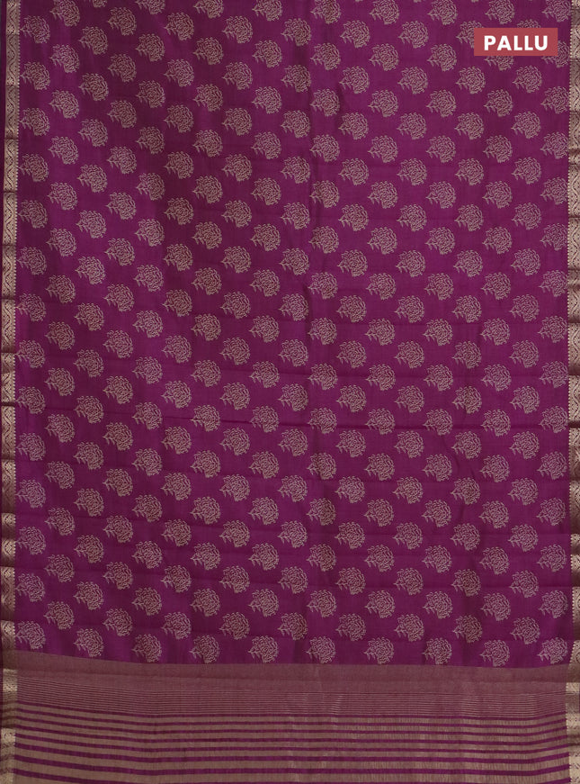 Semi raw silk saree purple with floral butta prints and zari woven border