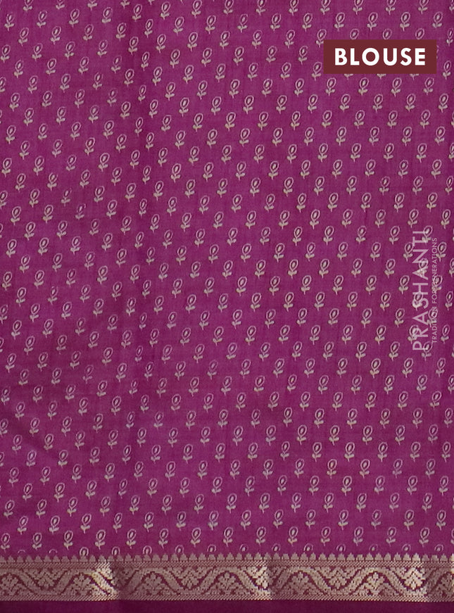 Semi raw silk saree purple with floral butta prints and zari woven border