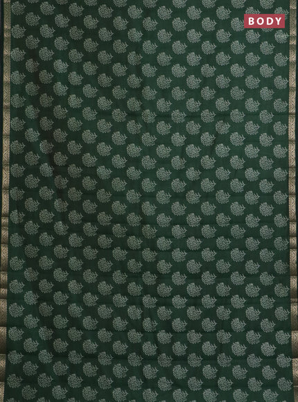 Semi raw silk saree green with floral butta prints and zari woven border