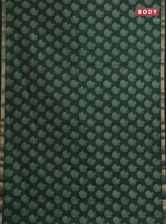Semi raw silk saree green with floral butta prints and zari woven border