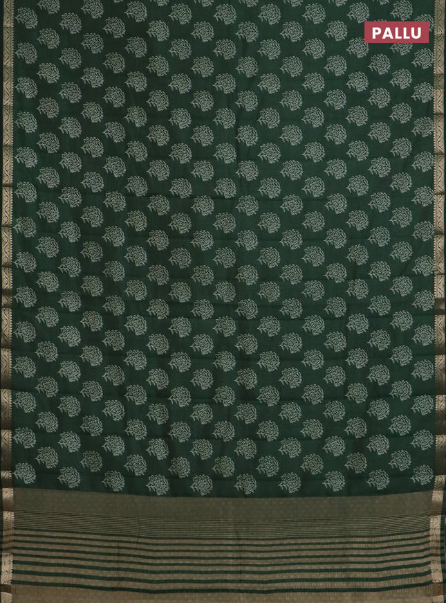 Semi raw silk saree green with floral butta prints and zari woven border
