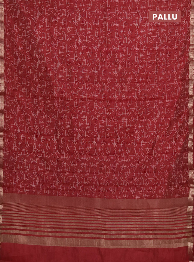 Semi raw silk saree maroon with geometric prints and zari woven border