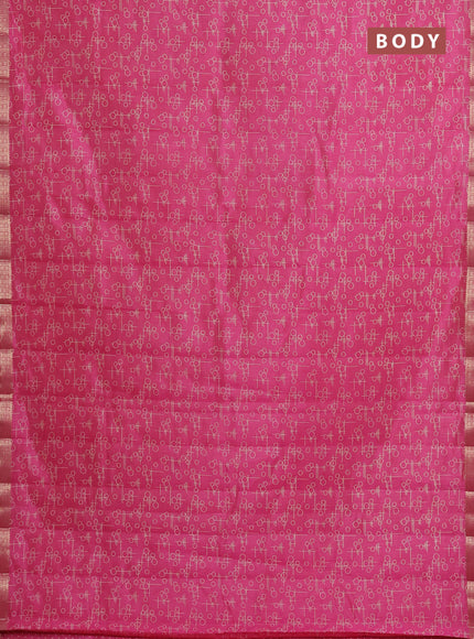 Semi raw silk saree pink with geometric prints and zari woven border