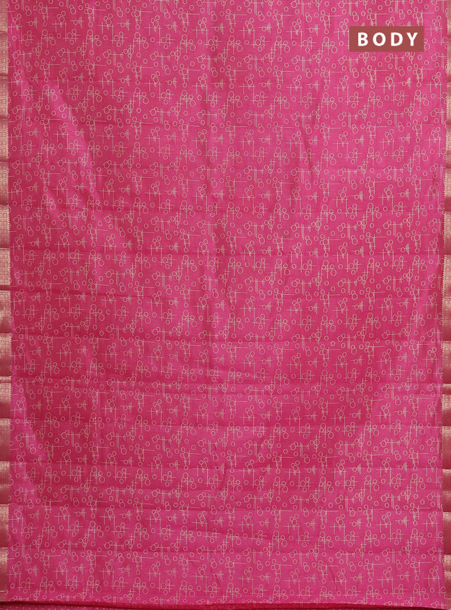 Semi raw silk saree pink with geometric prints and zari woven border