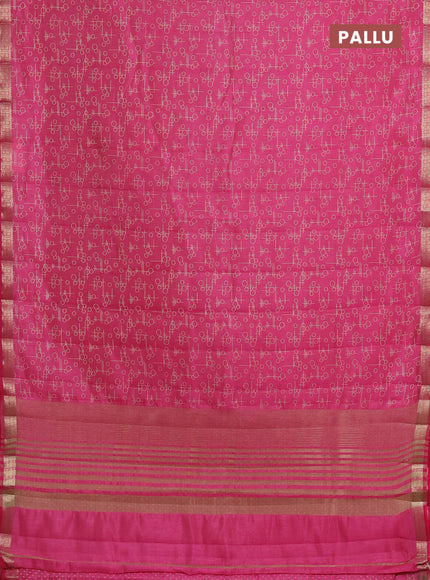 Semi raw silk saree pink with geometric prints and zari woven border